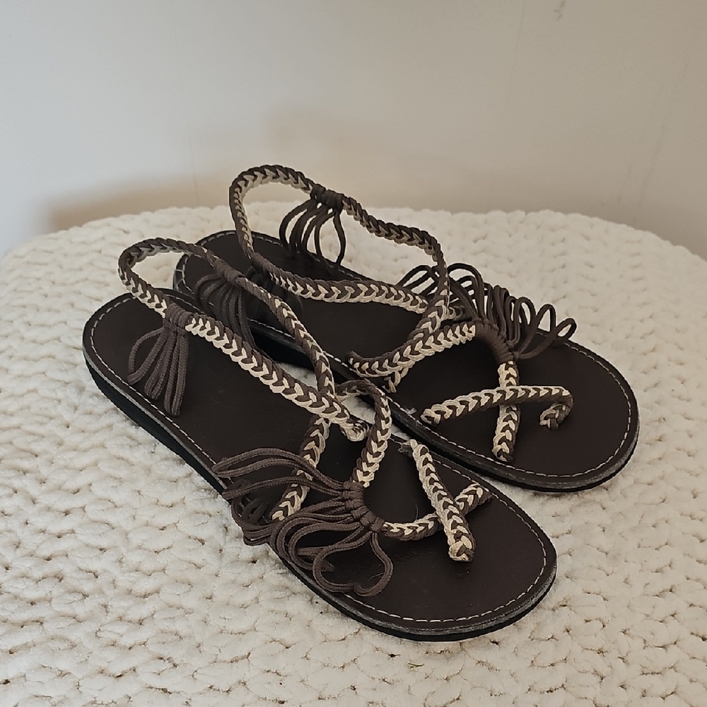 Elegant Braided Sandals in Brown and Cream